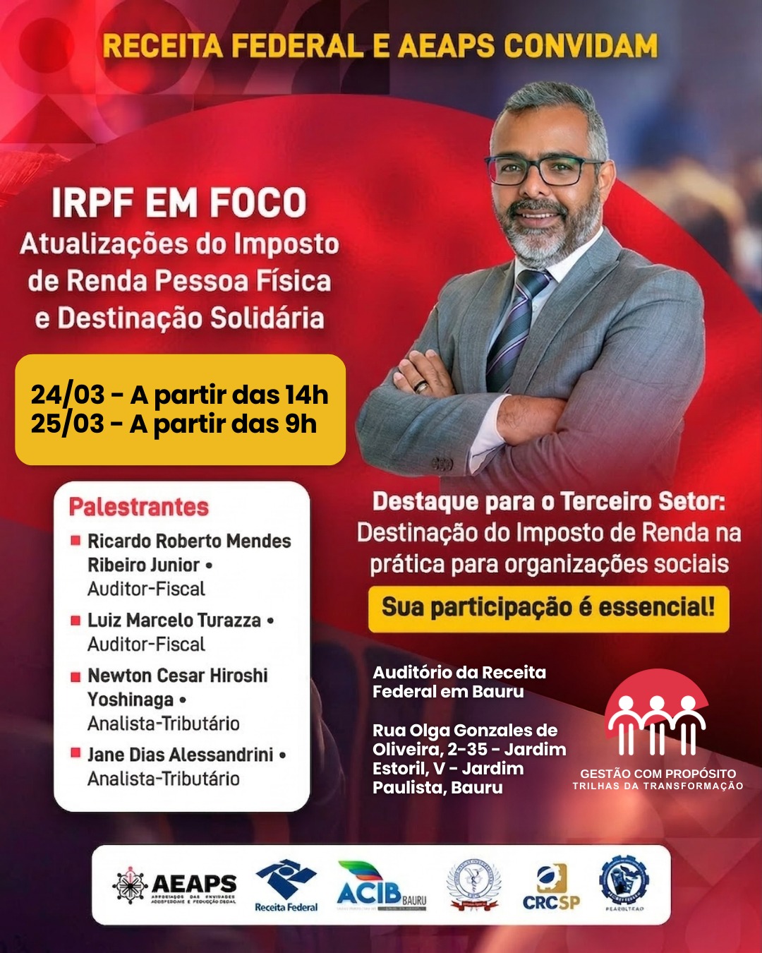 Receita Federal e AEAPS promovem evento sobre Imposto de Renda e destinação solidária em Bauru
